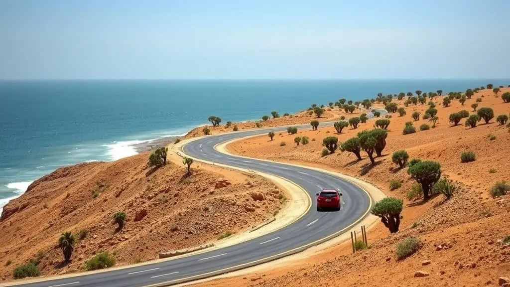 Winding N1 coastal road south of Essaouira